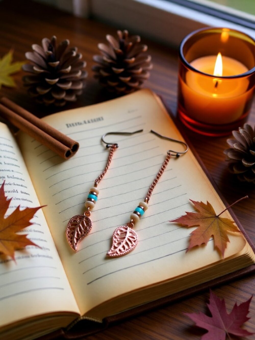 Lightweight! Copper Filigree Leaf Dangle Earrings! Fall Ready! Southwestern Boho